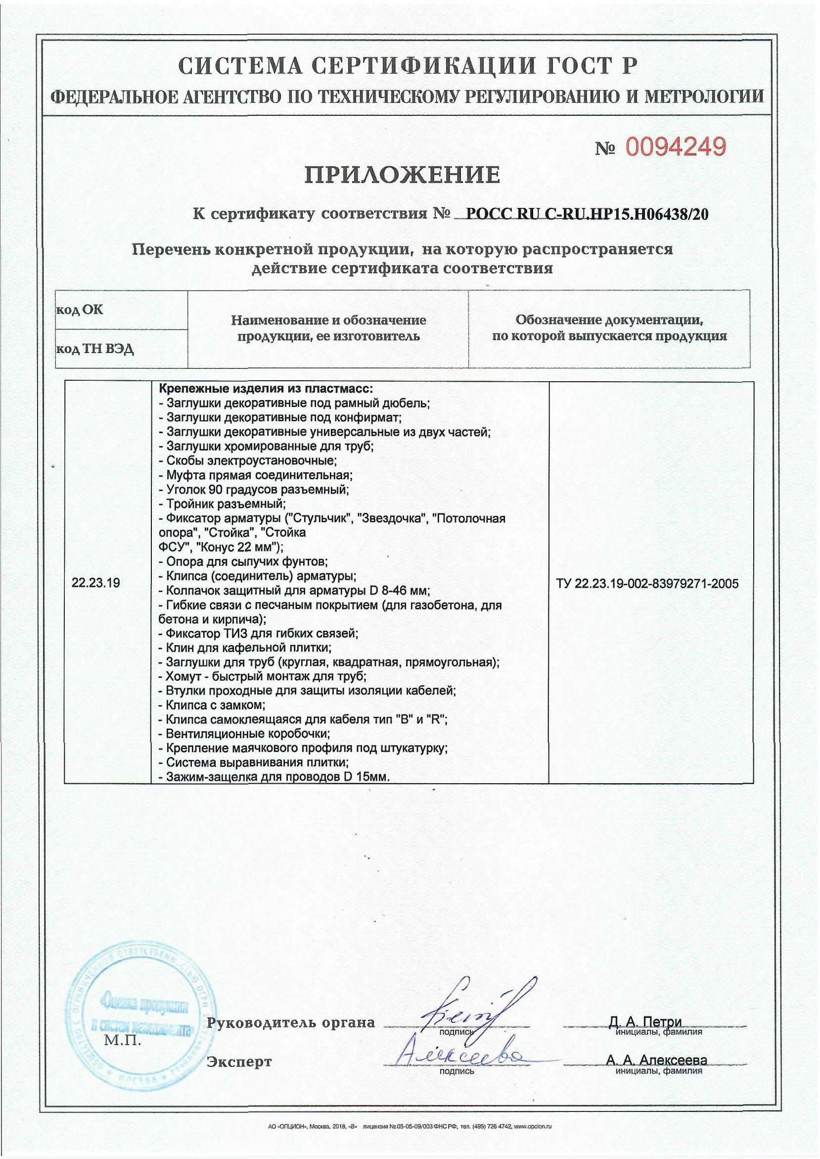 Сертификат на крепежные изделия из пластмасс